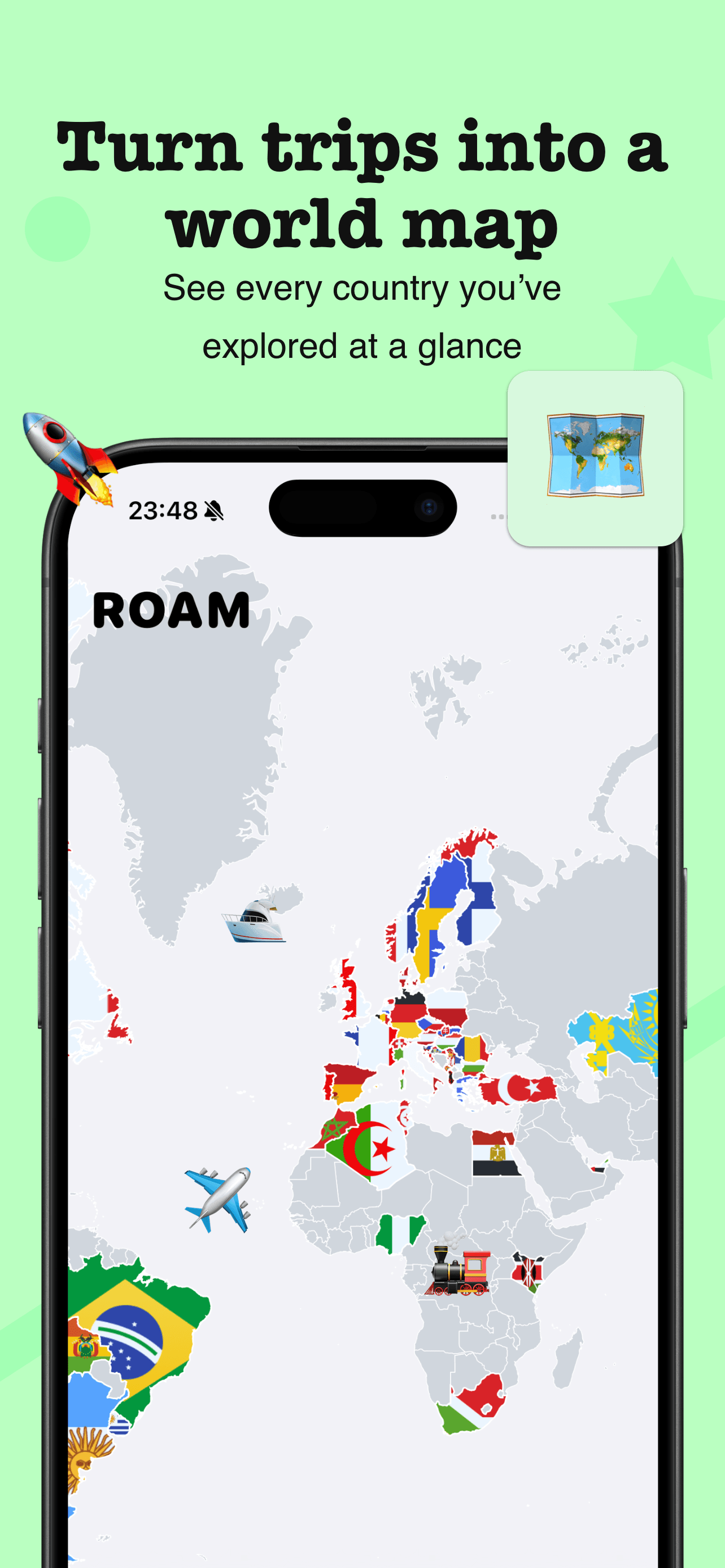 Roam world map screen